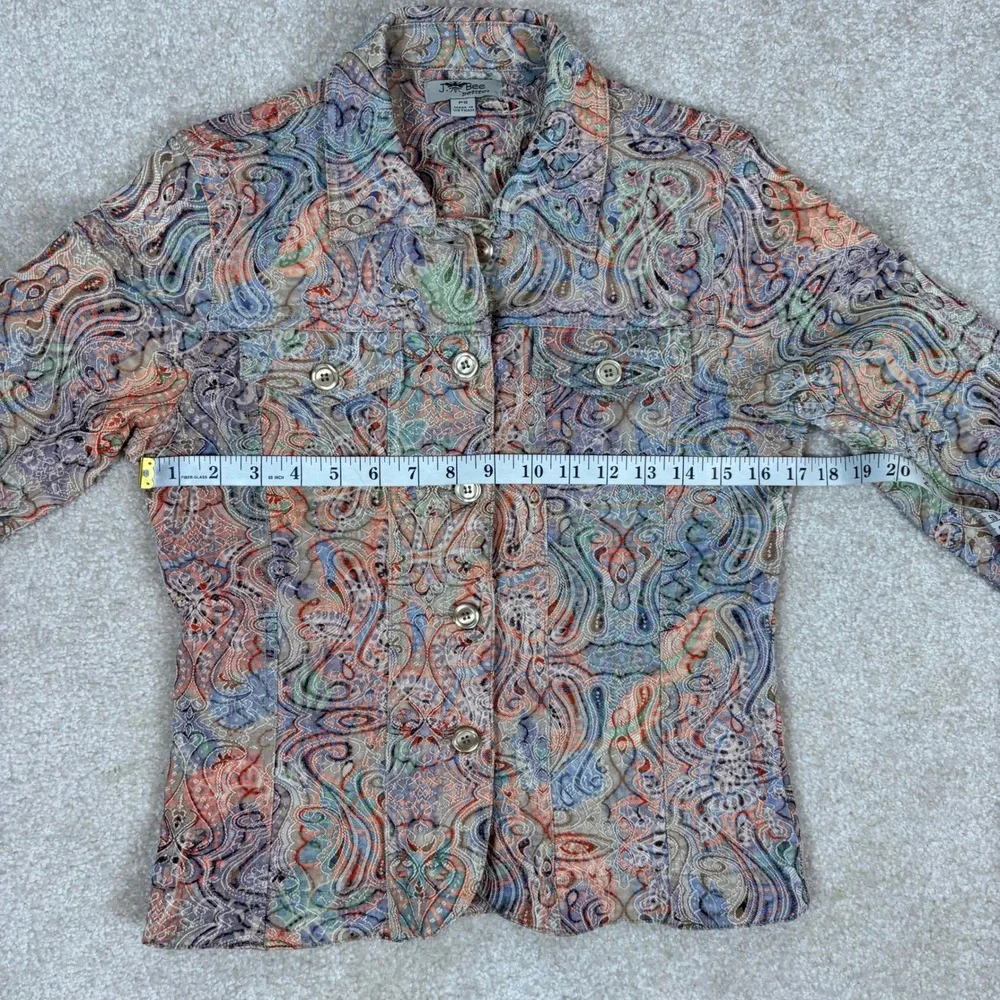 J. Bee Petites Womens Paisley Button Front Trucker Jacket Multi-Color Size PS
